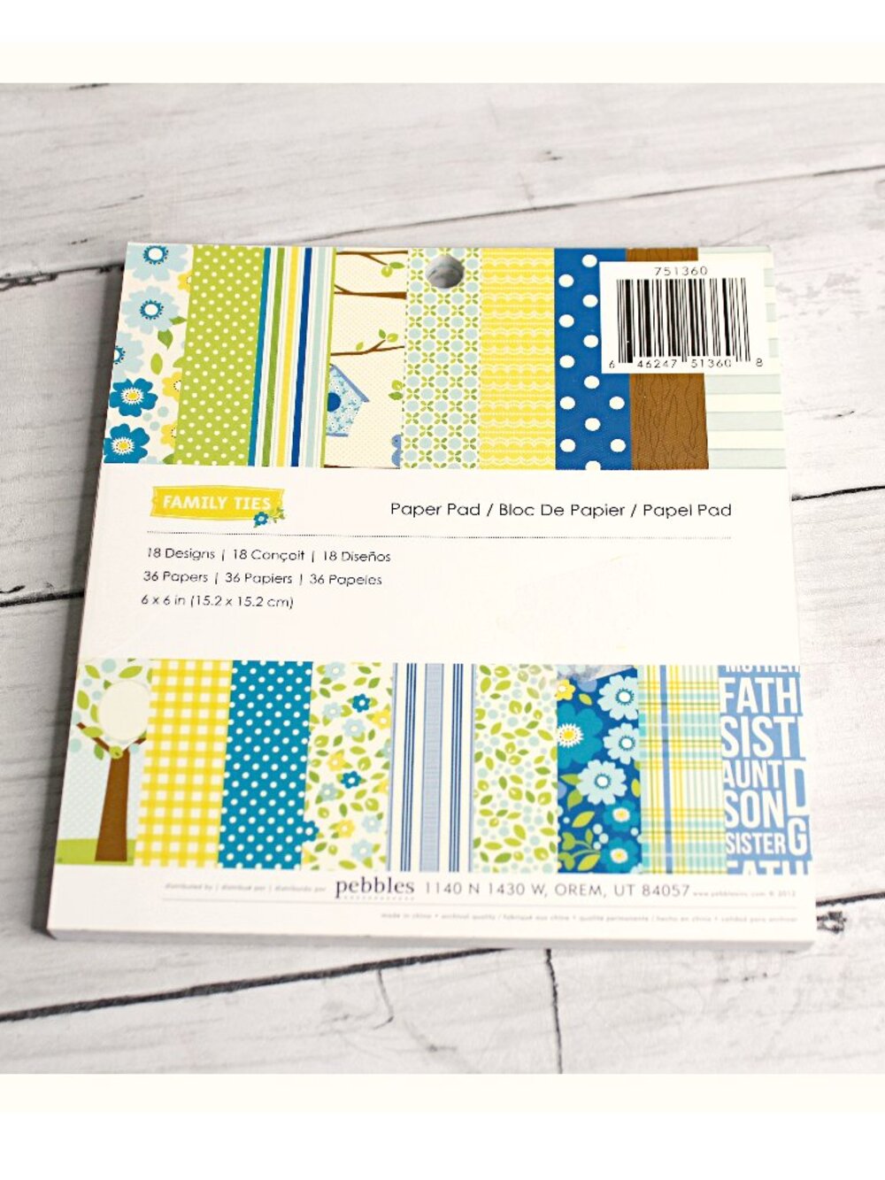 Pebbles Scrapbook Cardstock Paper Craft Pack Pad 6" x 6" Family Ties